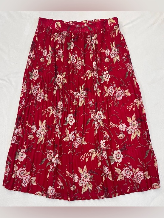 Sag Harbor Dresses & Skirts - Sag Harbor Women’s Vintage Red Floral Polyester Accordian Pleated Midi Skirt L